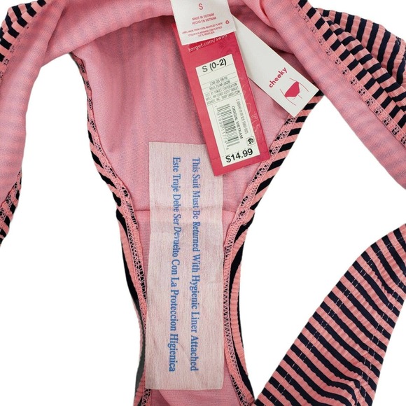 Cheeky Striped Bikini Bottom Juniors 3/5 Womens 0/2 Pink Black Xhilaration - Picture 10 of 12